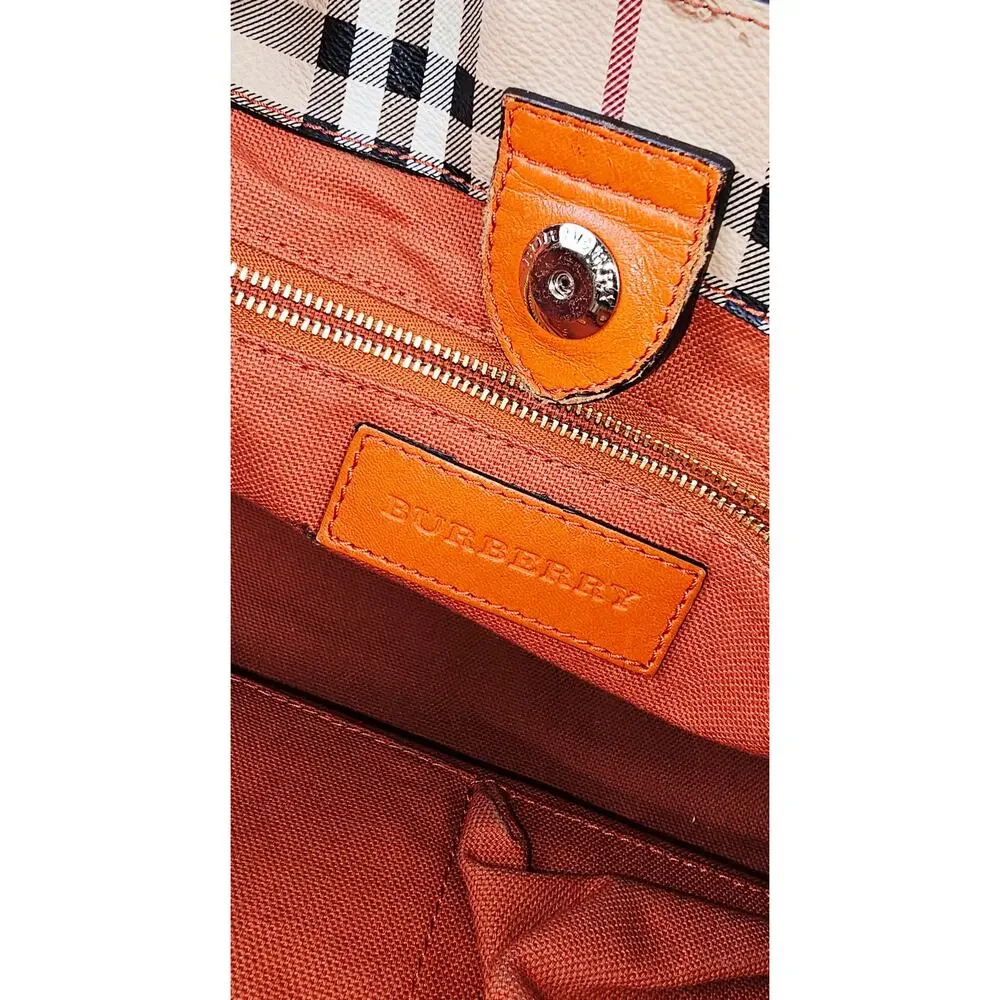Burberry Orange Leather Haymarket Check Coated Canvas Canterbury Tote Bag - Picture 13 of 16